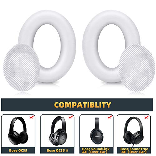 GEVO Premium Replacement Ear Pads Compatible for Bose QC35 & QC35ii Over-Ear Headphones Made by GEVO- Comfortable Adaptive Memory Foam and Extra Durable Earpads Kit for Bose QuietComfort 35 &35ii(White) - Image 2