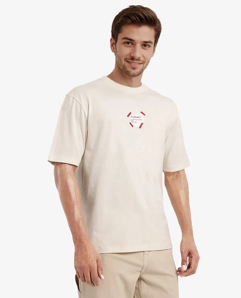 Rare Rabbit Men's Oversized Floral Back Print T-Shirt