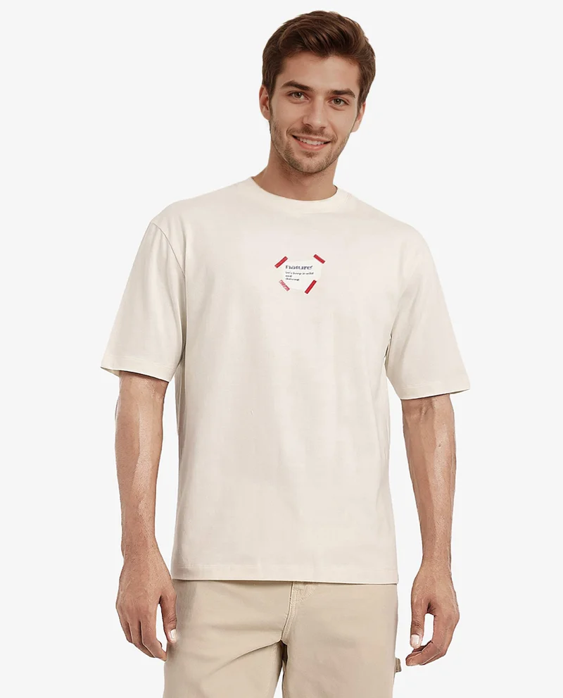 Rare Rabbit Men's Oversized Floral Back Print T-Shirt