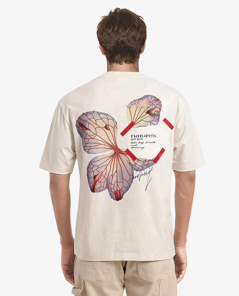 Rare Rabbit Men's Oversized Floral Back Print T-Shirt