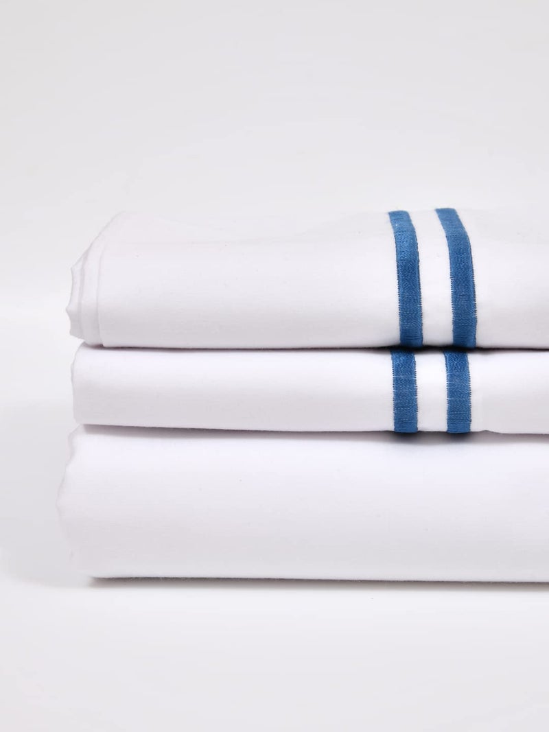 LINENWALAS 400 TC White Bedsheet Cotton with 1 Marrow Embroidery Pillow Covers|Softest Long Staple 100% Cotton Silky Soft - Single (60"x90") - Blue Marrow Embroidery - Image 5