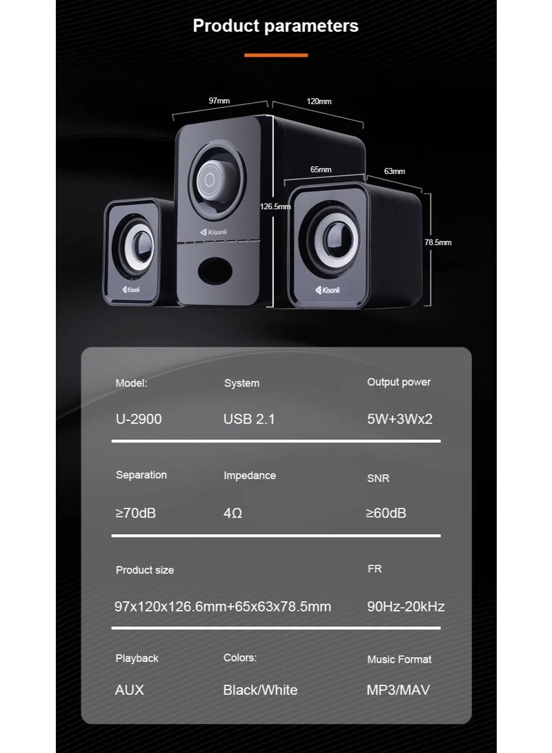 Kisonli U-2900 2.1 Computer Speakers – Powerful and Clear Sound for PC and Laptop - Image 5