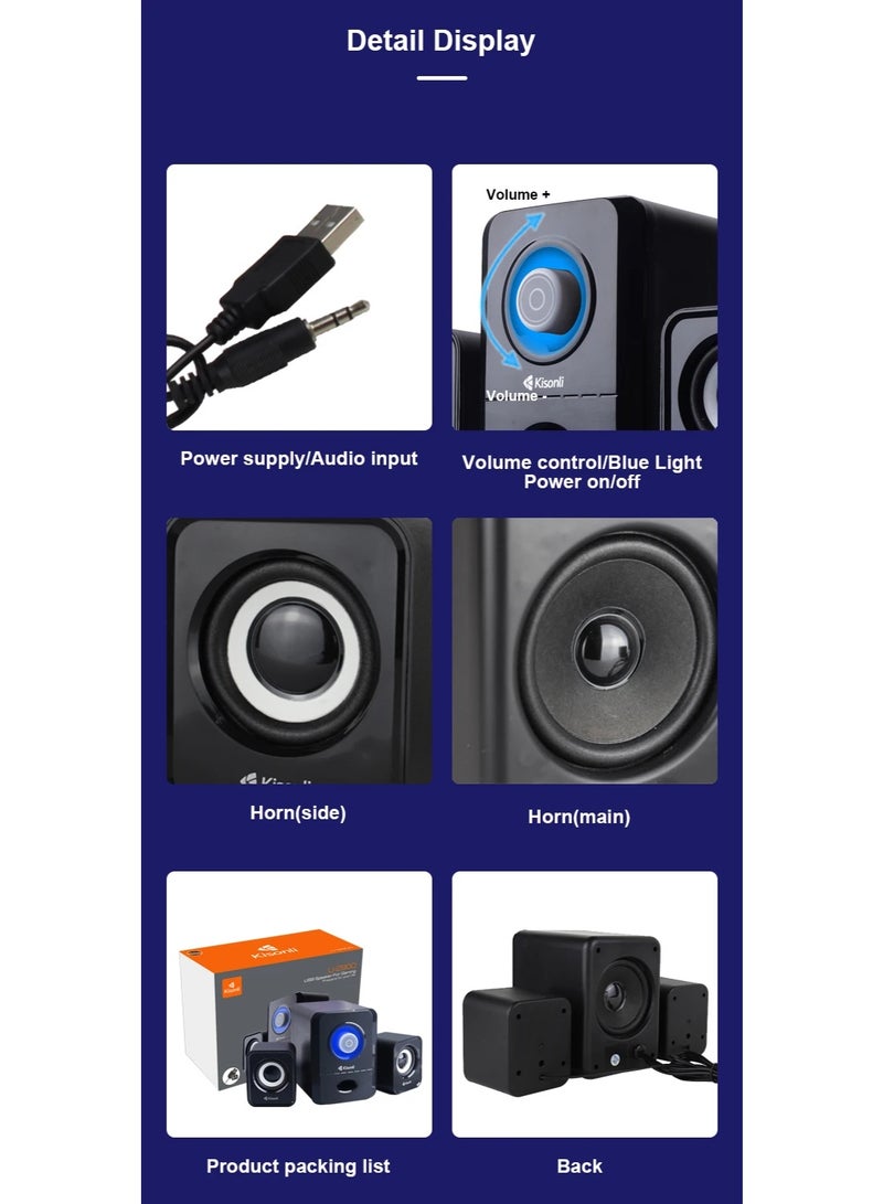 Kisonli U-2900 2.1 Computer Speakers – Powerful and Clear Sound for PC and Laptop - Image 2