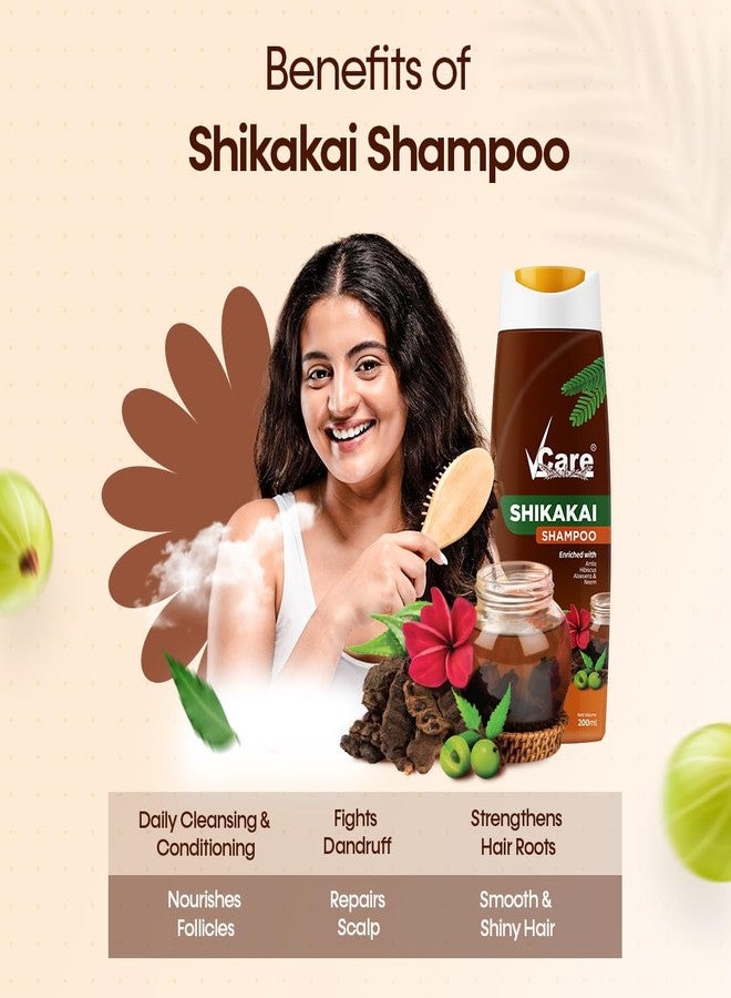 Vcare Shikkakai Shampoo (200ml, Pack of 2) | Nalangu Maavu Soap (100g, Pack of 3) Combo for Healthy Hair | Glowing Skin - Image 2