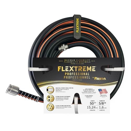 Flexon Flextreme Pro 5/8" x 50ft Performance Rubber Garden Hose – Heavy-Duty, Kink-Resistant, All-Weather Flexibility, Industrial-Grade Couplings, Durable Outdoor Watering Hose for Lawn & Garden - Image 1