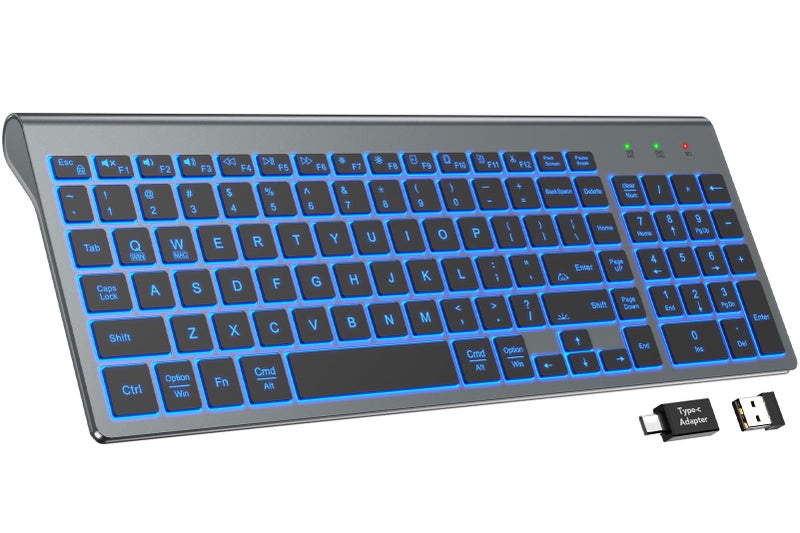 SABLUTE Wireless Keyboard with 7 Colored Backlits, Rechargeable Silent Compact Cordless Computer Keyboard with Low Profile Quiet Light Up Keys for Windows, PC, Linux, Chrome, Mac (Grey) - Image 1