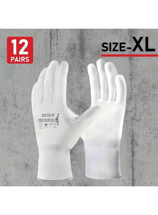 XL 12 Pairs PU Coated Safety Work Gloves Breathable Lightweight Flexible Fit - Image 1
