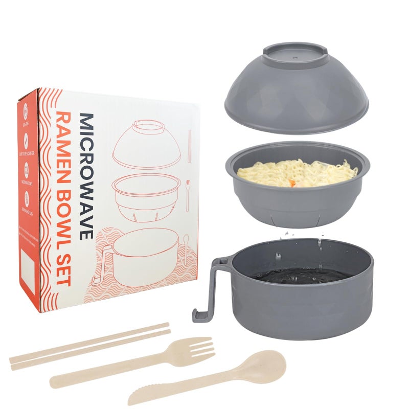 RORBAM RORBAM Microwave Ramen CookerRamen Bowl With Chopsticks and SpoonFor Office College Dorm Room Essentials Instant Lunch Ideal for Shin and Buldak Noodle On The Go DishwasherSafeBPAFree gray