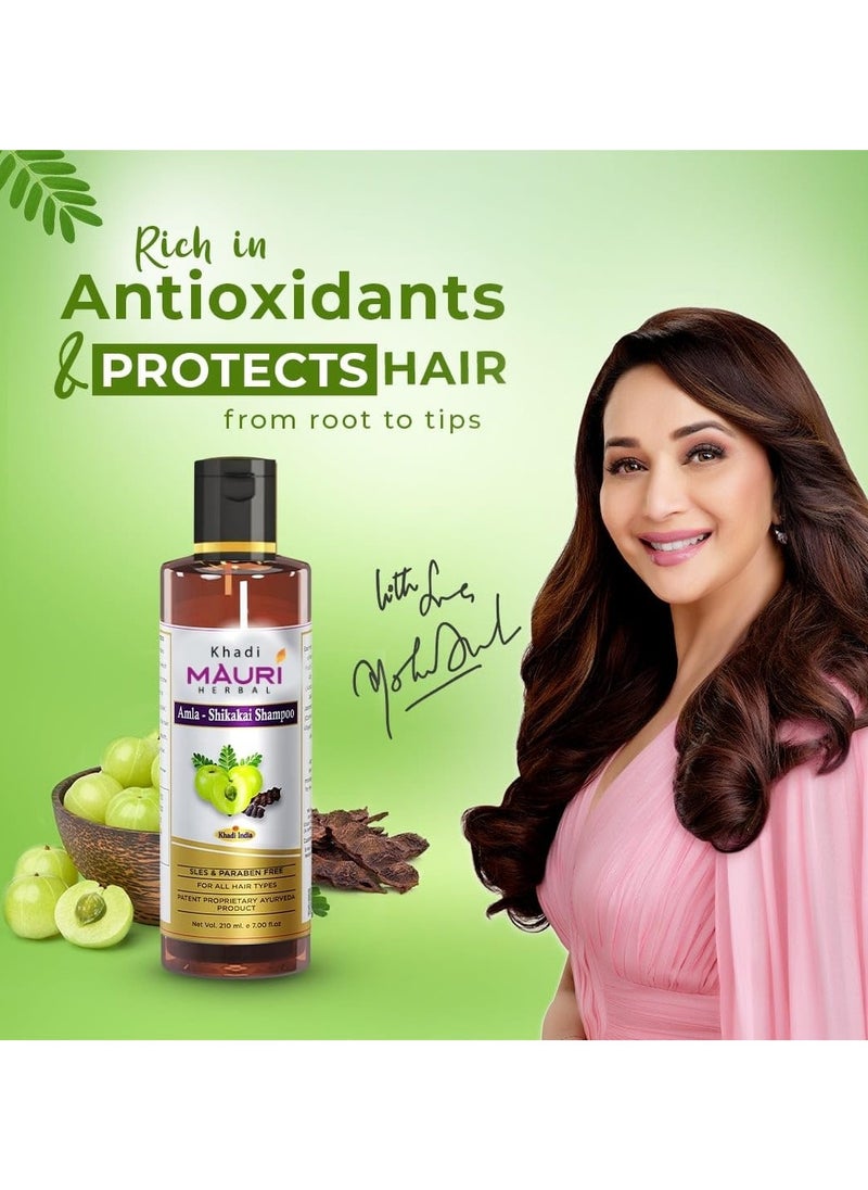 Khadi - Mauri Herbal Amla Shikakai Shampoo - Strengthens Roots & Hair Follicles, Repairs Damage & Fights Hairfall - Enriched with Natural Ingredients - 210 ML - Image 1