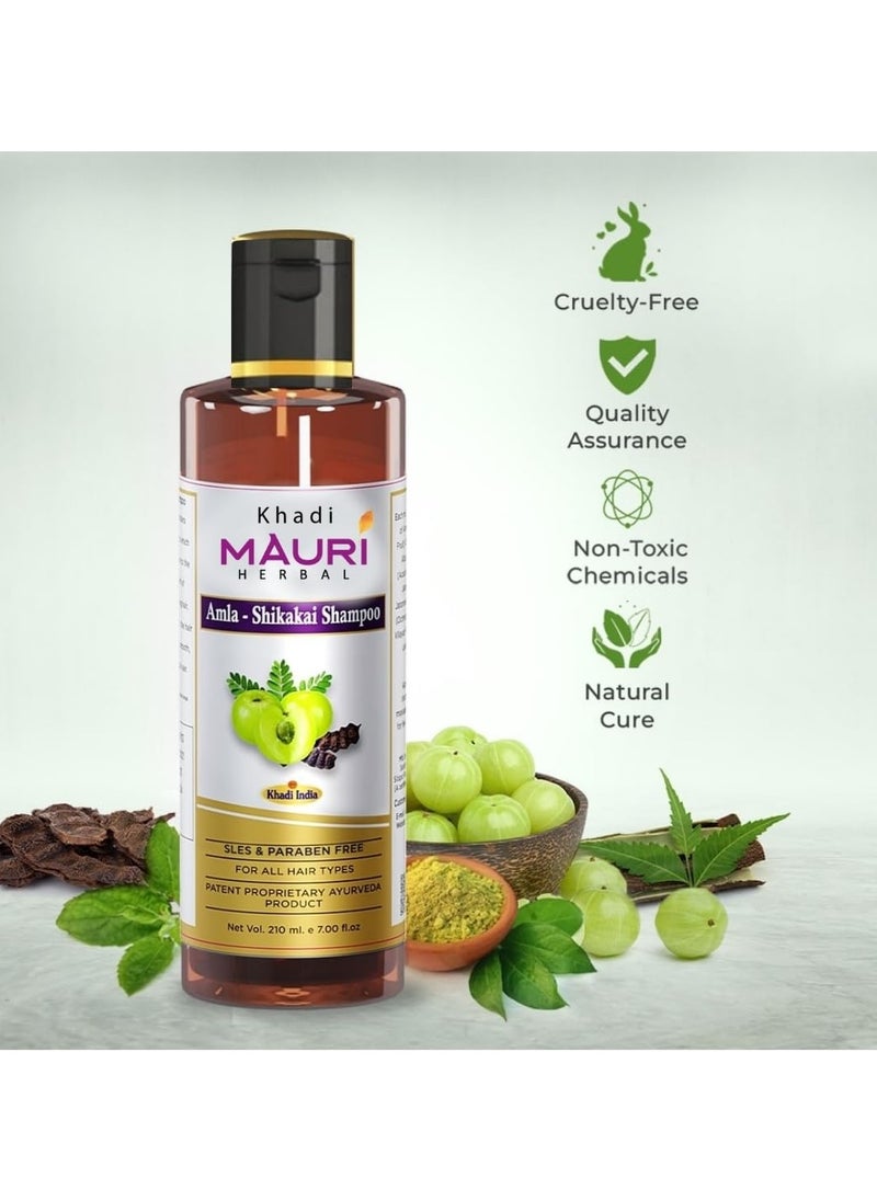 Khadi - Mauri Herbal Amla Shikakai Shampoo - Strengthens Roots & Hair Follicles, Repairs Damage & Fights Hairfall - Enriched with Natural Ingredients - 210 ML - Image 1