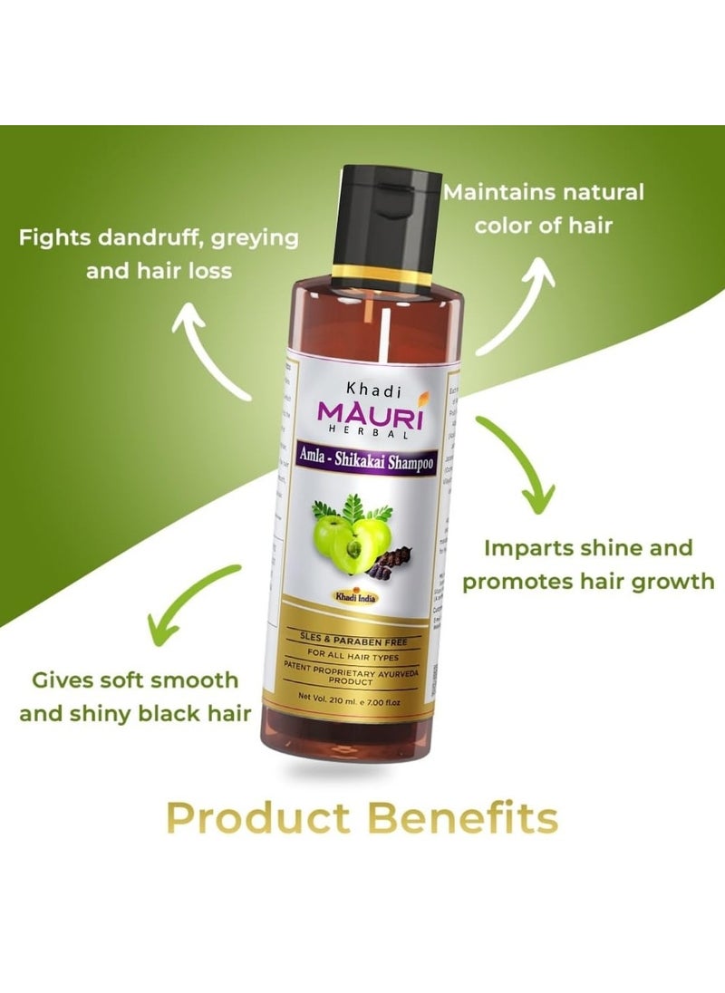Khadi - Mauri Herbal Amla Shikakai Shampoo - Strengthens Roots & Hair Follicles, Repairs Damage & Fights Hairfall - Enriched with Natural Ingredients - 210 ML - Image 1