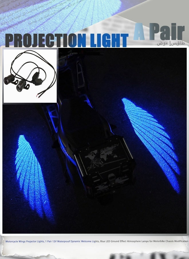 Motorcycle Wings Projector Lights, 1 Pair 12V Waterproof Dynamic Welcome Lights, Blue LED Ground Effect Atmosphere Lamps for Motorbike Chassis Modification - Image 1