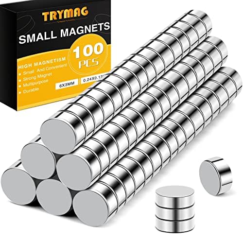 TRYMAG 100 Pcs 6x3mm Small Round Refrigerator Magnets Strong MultiUse Tiny Rare Earth Magnets Mini Office Magnets for Fridge Whiteboard Crafts Dry Erase Board