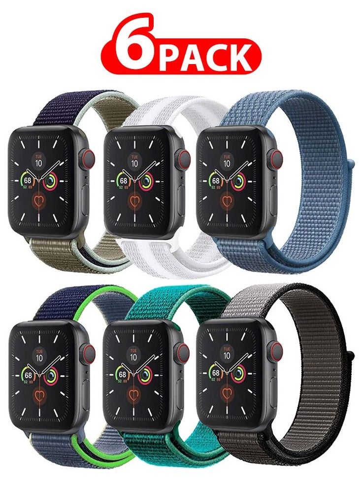 CATANES 6 Pack For Apple Watch 41mm 40mm 38mm Nylon Sport Loop Band Compatible With iWatch Series 7 SE 6 5 4 3 2 1 Men Women Braided Stretchy Nylon Loop Bands  - Image 1