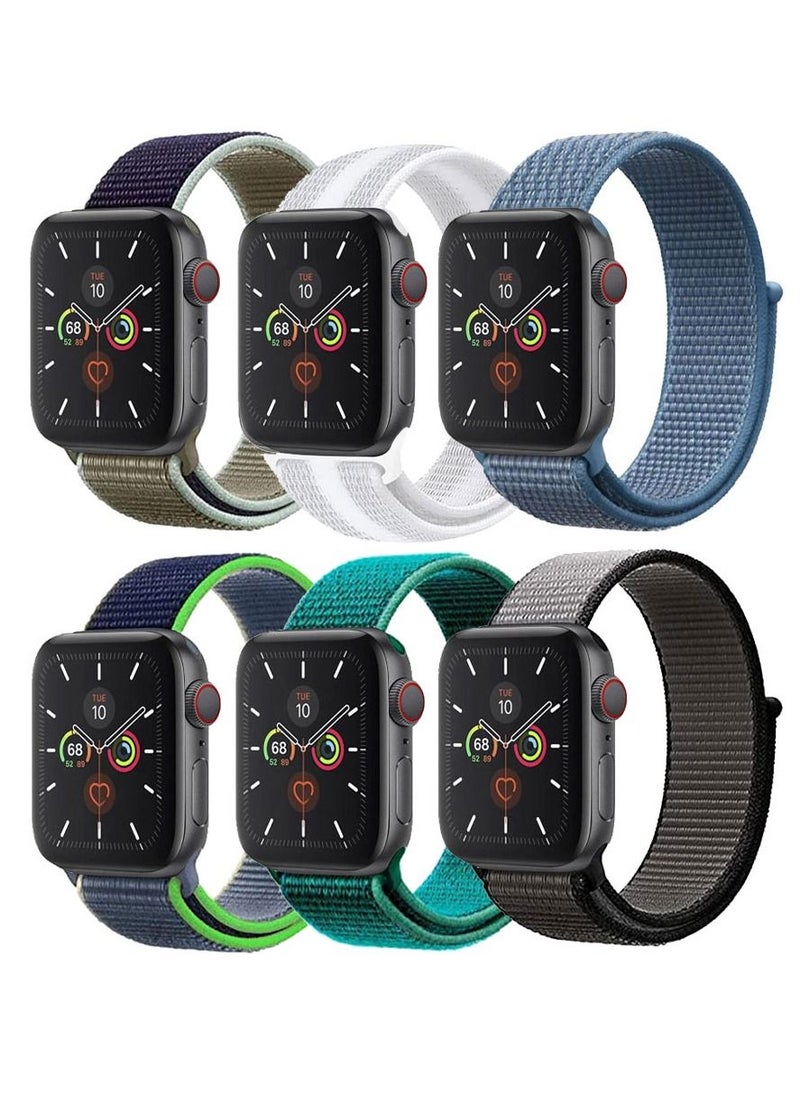 CATANES 6 Pack For Apple Watch 41mm 40mm 38mm Nylon Sport Loop Band Compatible With iWatch Series 7 SE 6 5 4 3 2 1 Men Women Braided Stretchy Nylon Loop Bands  - Image 2