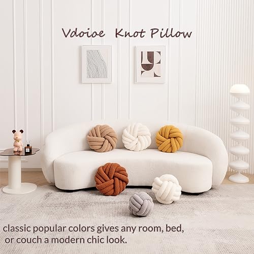 Vdoioe Cream White Knot Pillow 13.7'' Round Throw Pillow Soft Plush Knot Ball Pillow Handmade Knotted Pillow Modern Home Decorative Knotted Pillow Cushion for Bed Bedroom, Sofa, Couch - Image 2