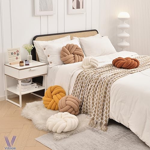 Vdoioe Cream White Knot Pillow 13.7'' Round Throw Pillow Soft Plush Knot Ball Pillow Handmade Knotted Pillow Modern Home Decorative Knotted Pillow Cushion for Bed Bedroom, Sofa, Couch - Image 4