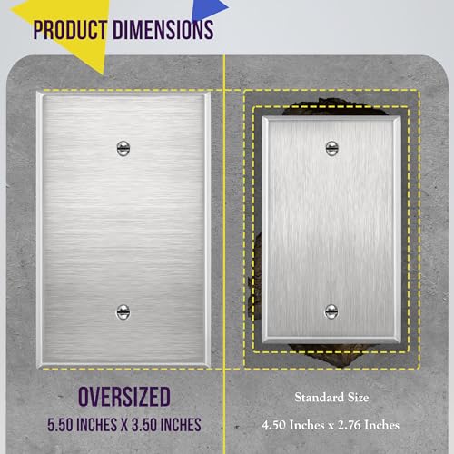 ENERLITES Blank Device Jumbo Metal Wall Plate, Corrosion Resistant, Over Size 1-Gang 5.51" x 3.5", UL Listed, 7701O, 430 Stainless Steel, Silver - Image 3