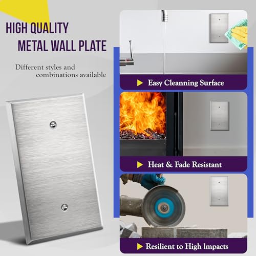 ENERLITES Blank Device Jumbo Metal Wall Plate, Corrosion Resistant, Over Size 1-Gang 5.51" x 3.5", UL Listed, 7701O, 430 Stainless Steel, Silver - Image 5