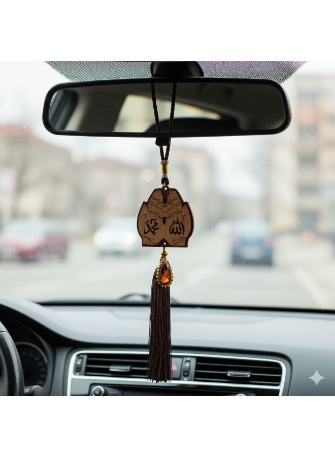 تعليقة سيارة خشبية بطراز شرقي – حرفة عربية إسلامية محفورة من خشب النخيل لتزيين داخل السيارة - Image 1