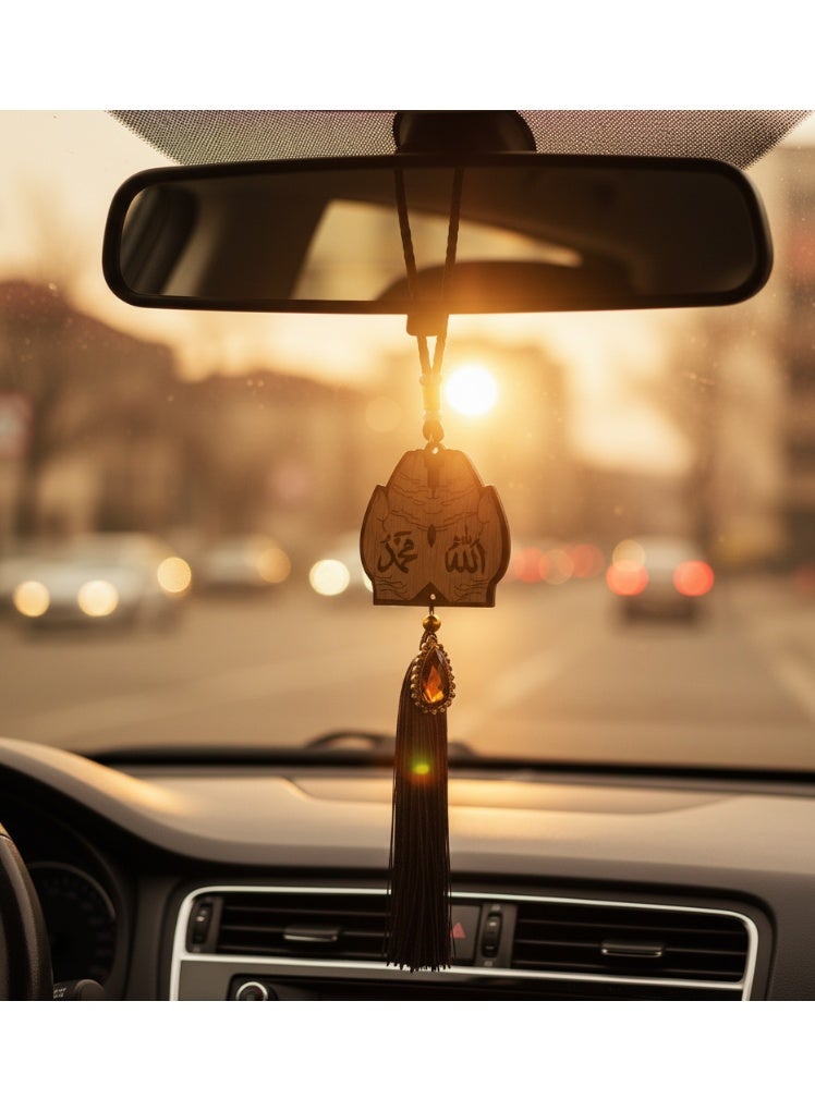 تعليقة سيارة خشبية بطراز شرقي – حرفة عربية إسلامية محفورة من خشب النخيل لتزيين داخل السيارة - Image 2