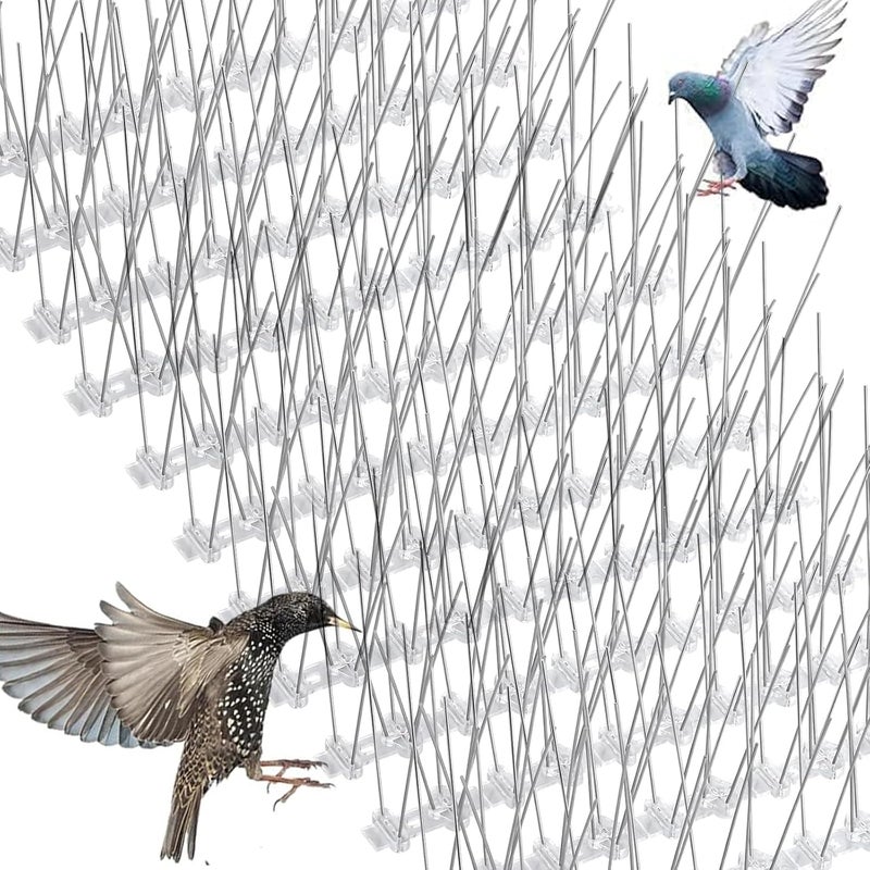 ALANX Bird Spikes 12 pcs Anti Bird Pigeon Deterrent Stainless Steel Spikes Strip for Railing and Roof Fence Window 11x7x25cm (12) - Image 1