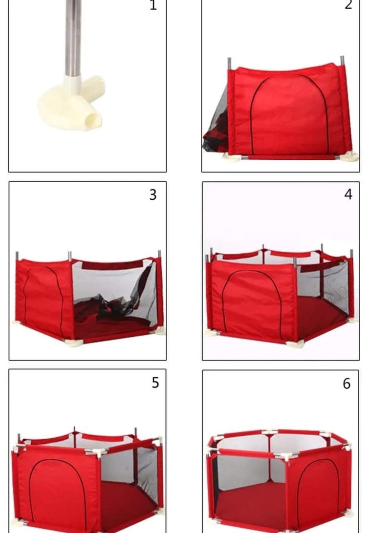 Foldable Baby Kids Playpen Activity Center Room Fitted Floor Baby Kids Safety Protection Care Playpen Tent Crawling Game Folding Fence Toys Red - Image 4