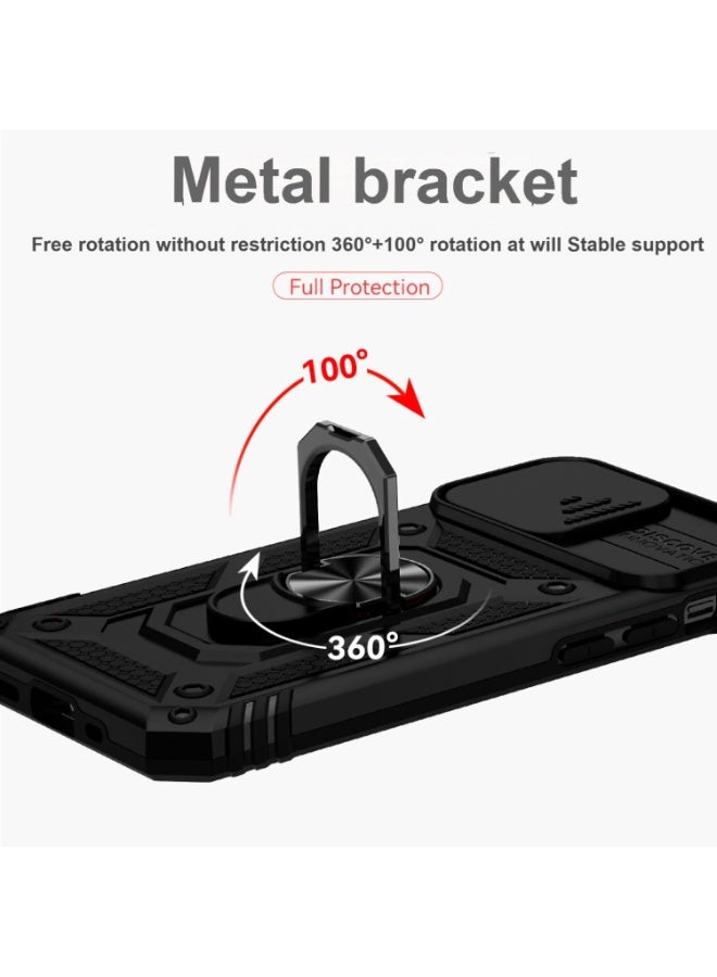 جراب مغناطيسي متوافق مع iPhone 15 Pro Max - غطاء أسود مع درع خصوصية منزلق وحامل حلقي دوار 360 درجة | مقاوم للصدمات والخدوش، مناسب للتركيب في السيارة - Image 2
