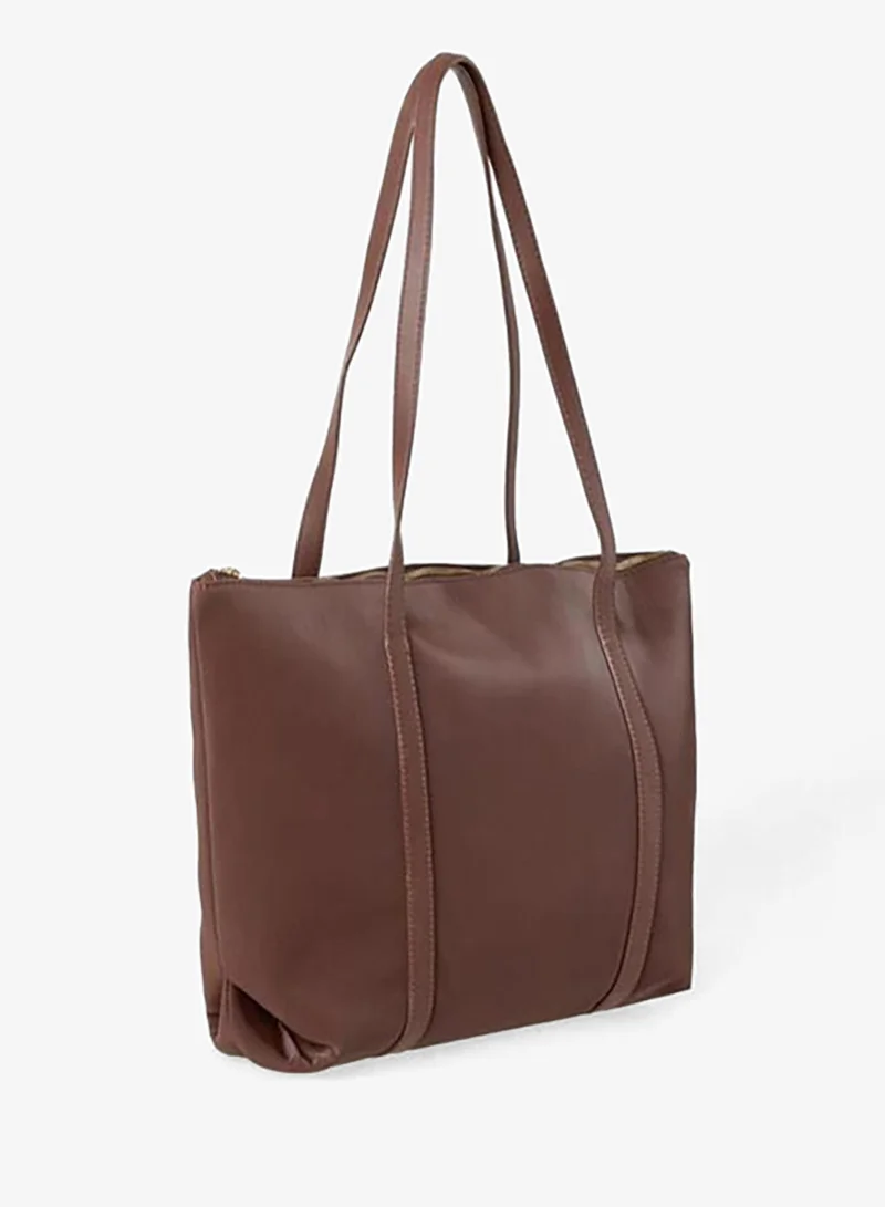 Jimmy Key Brown Stripe Detailed Shoulder Bag.