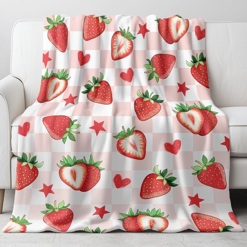 Strawberry Blanket Soft Cozy Fleece Throw for Kids Girls Women Teens Strawberry Gifts Pink Fruit Pattern Blanket for Couch Sofa Bed Camping(50x60 Inch) - Image 1