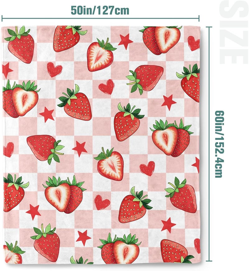 Strawberry Blanket Soft Cozy Fleece Throw for Kids Girls Women Teens Strawberry Gifts Pink Fruit Pattern Blanket for Couch Sofa Bed Camping(50x60 Inch) - Image 3