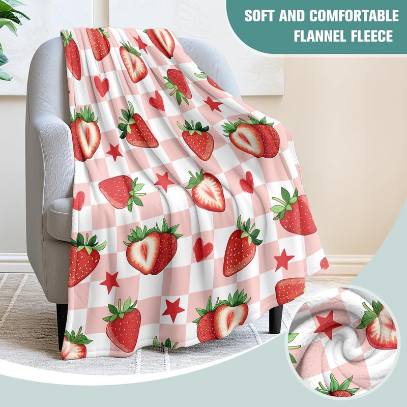 Strawberry Blanket Soft Cozy Fleece Throw for Kids Girls Women Teens Strawberry Gifts Pink Fruit Pattern Blanket for Couch Sofa Bed Camping(50x60 Inch) - Image 2
