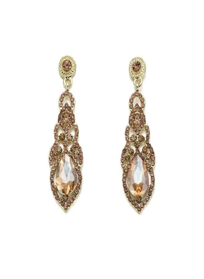 BriLove Long Large Dangle Earrings for Women Crystal Art Deco Teardrop Hollow Chandelier Statement Jewelry Champagne Gold-Toned - Image 1