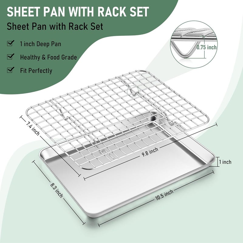 Homikit Cookie Sheet with Rack (2 Small Baking Sheets+2 Grill Racks), 10 x 8 Inch Stainless Steel Cookie Sheets with Wire Cooling Rack, Nonstick Metal Toaster Oven Bacon Tray, Dishwasher Safe - Image 2