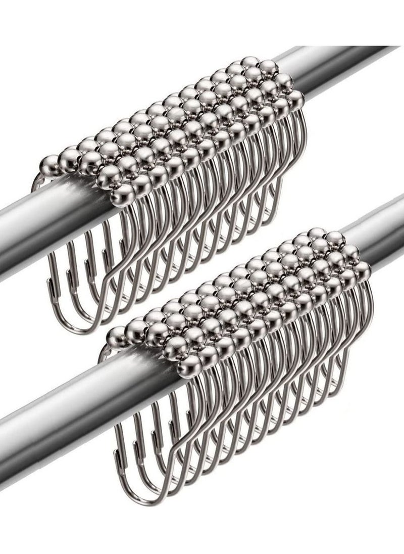 Rubik Shower Curtain Rings, Stainless Steel Roller Glide Hooks for Bathroom Shower Rods Polished Nickel (24pcs Set)  - Image 1