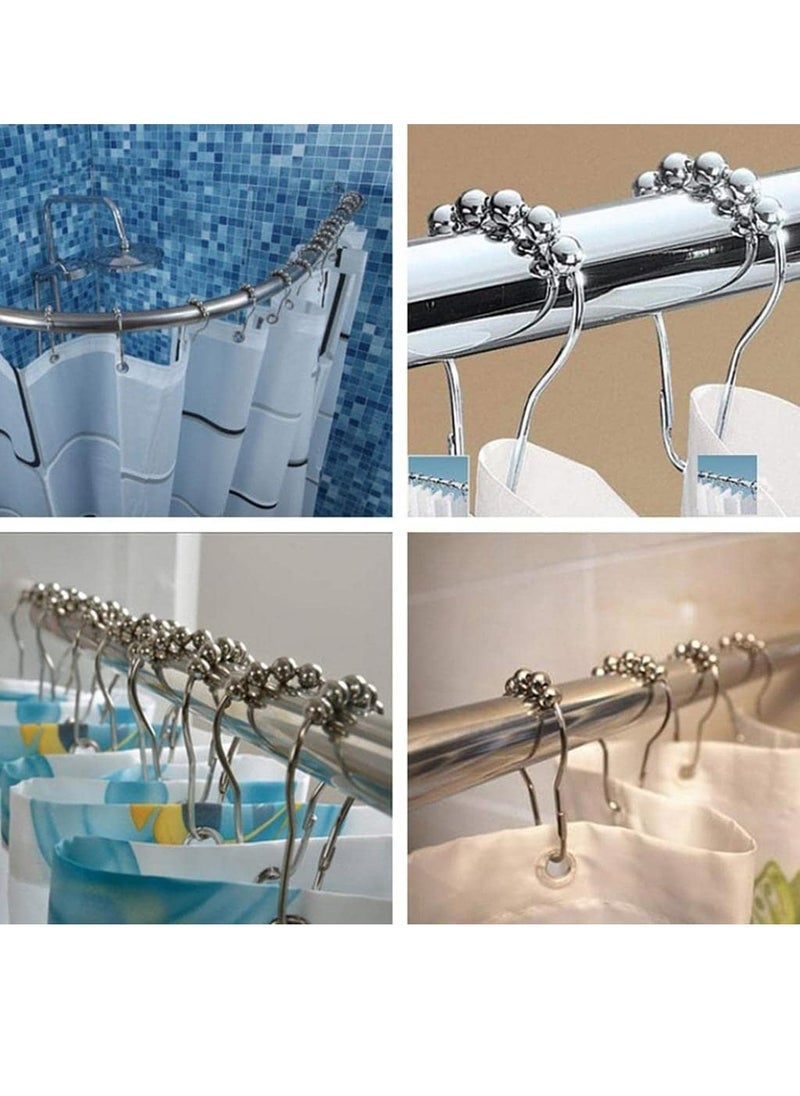 Rubik Shower Curtain Rings, Stainless Steel Roller Glide Hooks for Bathroom Shower Rods Polished Nickel (24pcs Set)  - Image 2