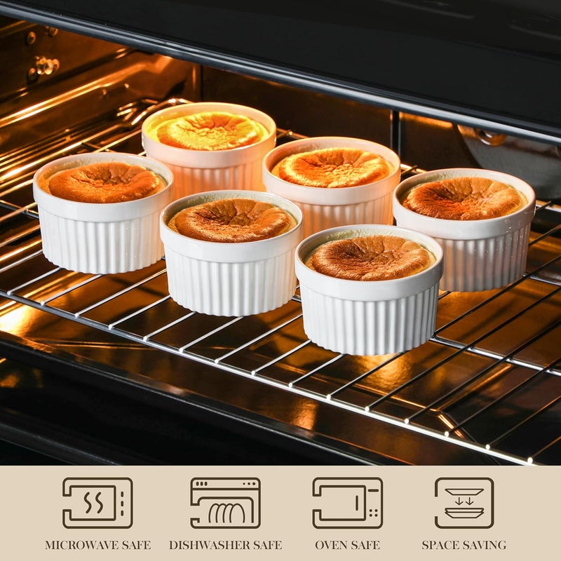 MALACASA , Ramekin Series, Set of 6 Creme Brulee Dishes, 380ml Souffle Moulds for Baking, Oven-safe Souffle Moulds, Ovenproof Creme Brulee Bowls, Mini Casserole Dish 11.5x6.5cm White - Image 4