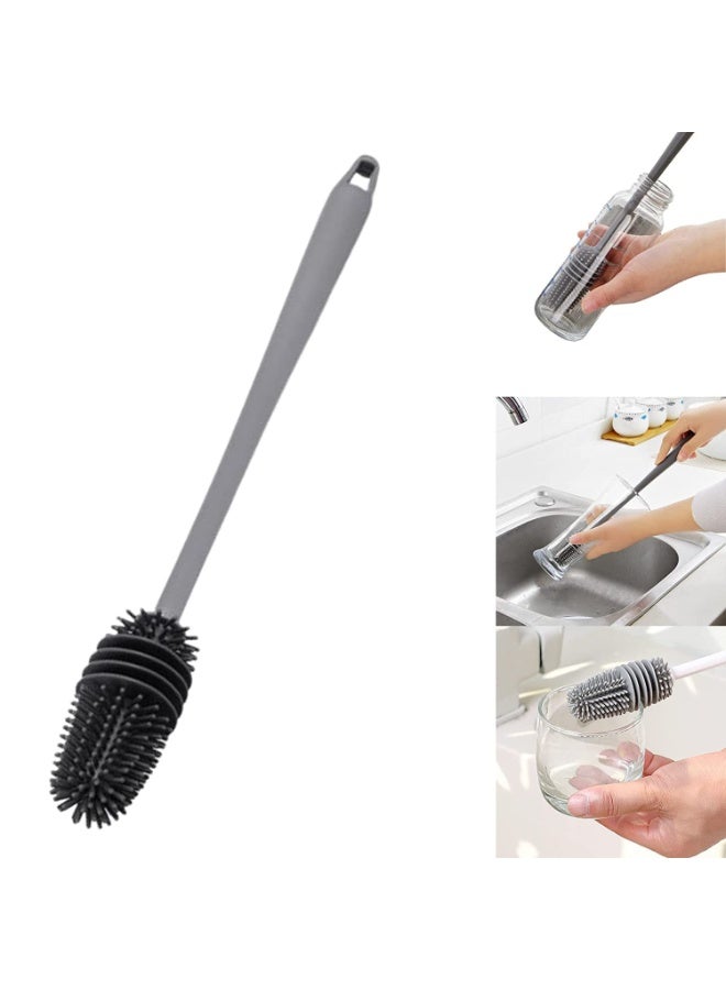 هومستر فرشاة تنظيف الزجاجات فرشاة السليكون المقبس الطويل لزجاجات الأطفال وزجاجة الماء والعلب والزهرية والزجاج ومنقي الزجاجات لملحقات المنزل والمطبخ المنتجات (27-CM-سيليكون -رمادي الفرشاة) - Image 2