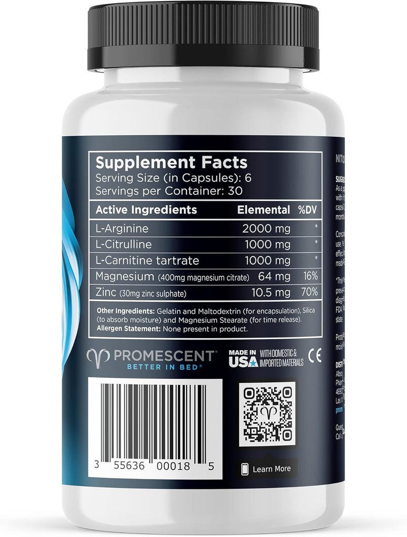 Promescent VitaFLUX Nitric Oxide Supplement L Arginine l Quality Citrulline Supplements for Men Supports Healthy Blood Flow Nitric Oxide Booster Arginine Supplement 180 Capsules - Image 2