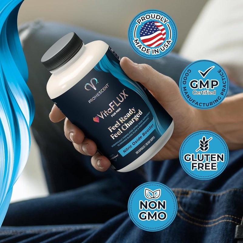 Promescent VitaFLUX Nitric Oxide Supplement L Arginine l Quality Citrulline Supplements for Men Supports Healthy Blood Flow Nitric Oxide Booster Arginine Supplement 180 Capsules - Image 4