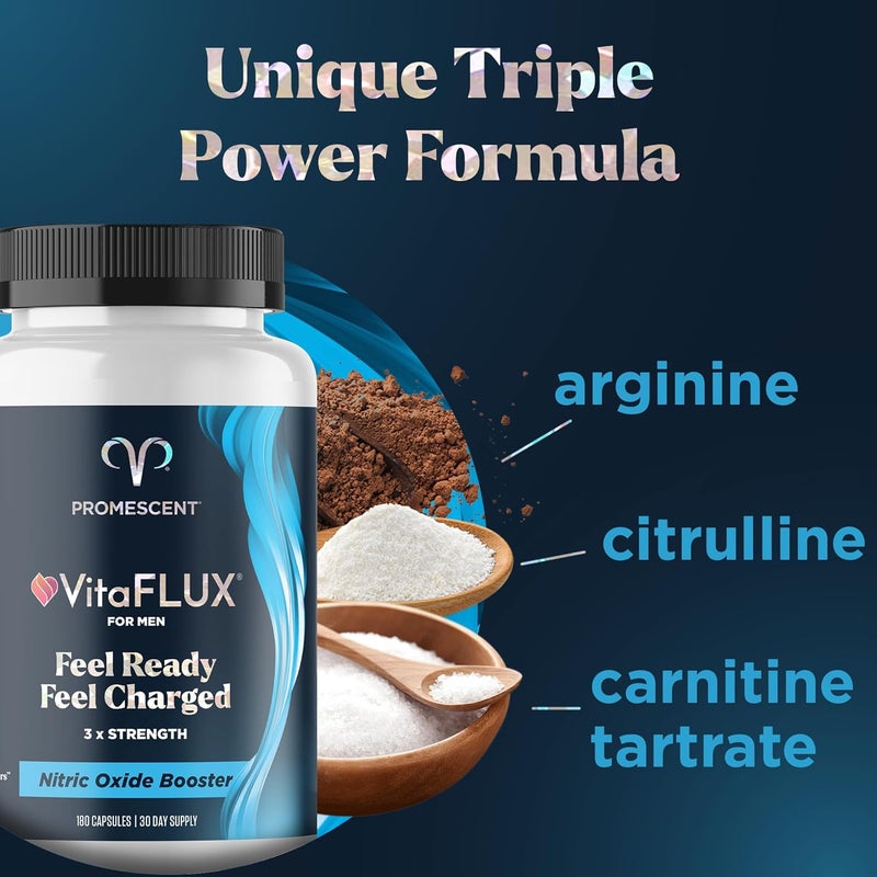 Promescent VitaFLUX Nitric Oxide Supplement L Arginine l Quality Citrulline Supplements for Men Supports Healthy Blood Flow Nitric Oxide Booster Arginine Supplement 180 Capsules - Image 3
