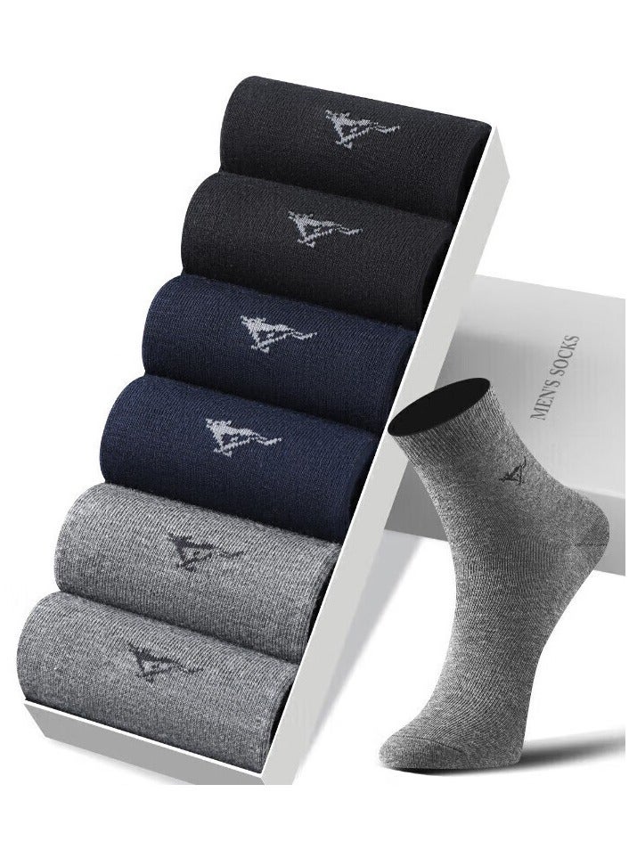 سيبتولفز جوارب رجالية من القطن الممشط بصندوق هدايا، رقيقة، مزيلة للروائح، تمتص العرق، جوارب رجالية قابلة للتنفس، جوارب رجالية من القطن بلون سادة، 7a مضادة للبكتيريا، جوارب متوسطة الأنبوب كاجوال وعصرية (6 أزواج) - Image 1