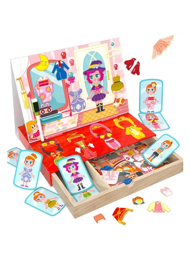 Magnetic Drawing Board, Girls Dress up themed toys, Wooden Puzzles Games Toys for Kids Drawing Learning - Image 2