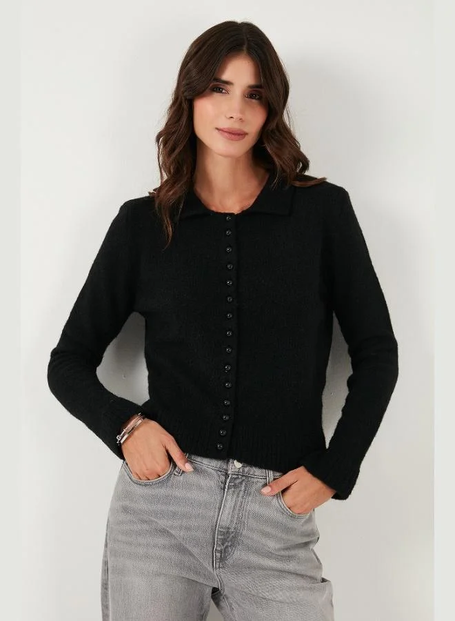 Lela Lela Wool Blend Regular Fit Buttoned Polo Collar Cardigan Women's CARDIGAN 4617013