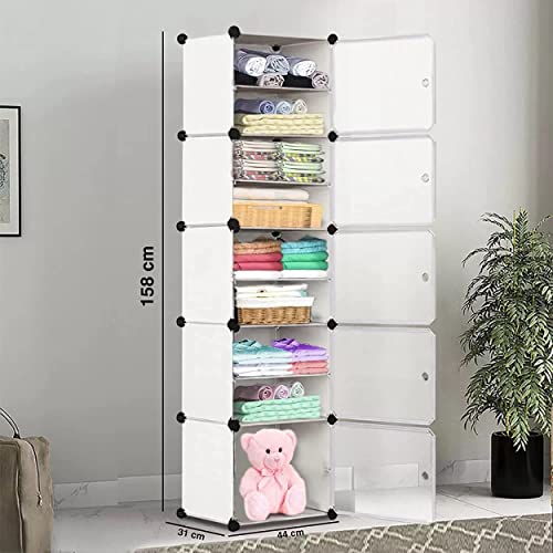 AYSIS Multipurpose Portable 10 Plastic Small Sheet Collapsible Wardrobe for Clothes Storage Rack for Kids ^ White - Image 2