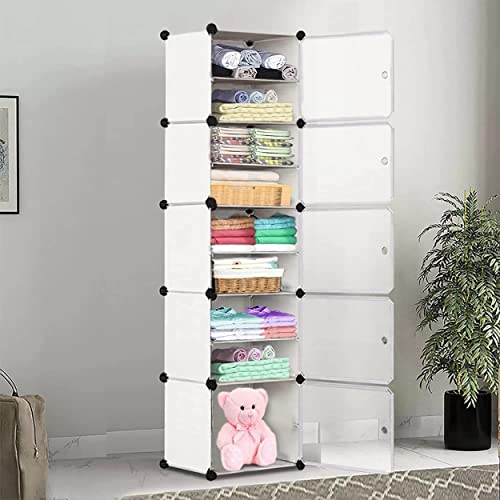 AYSIS Multipurpose Portable 10 Plastic Small Sheet Collapsible Wardrobe for Clothes Storage Rack for Kids ^ White - Image 1