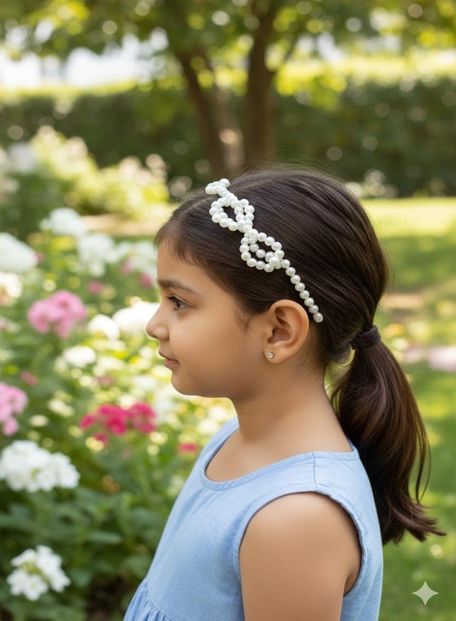 Neobaby Pearl Headband with Bow, White, Elegant Tiara Fashion Hair Accessory, Beaded Design for Girls & Women's (Pack of 2) (PEARL BOW 2 PCS) - Image 5