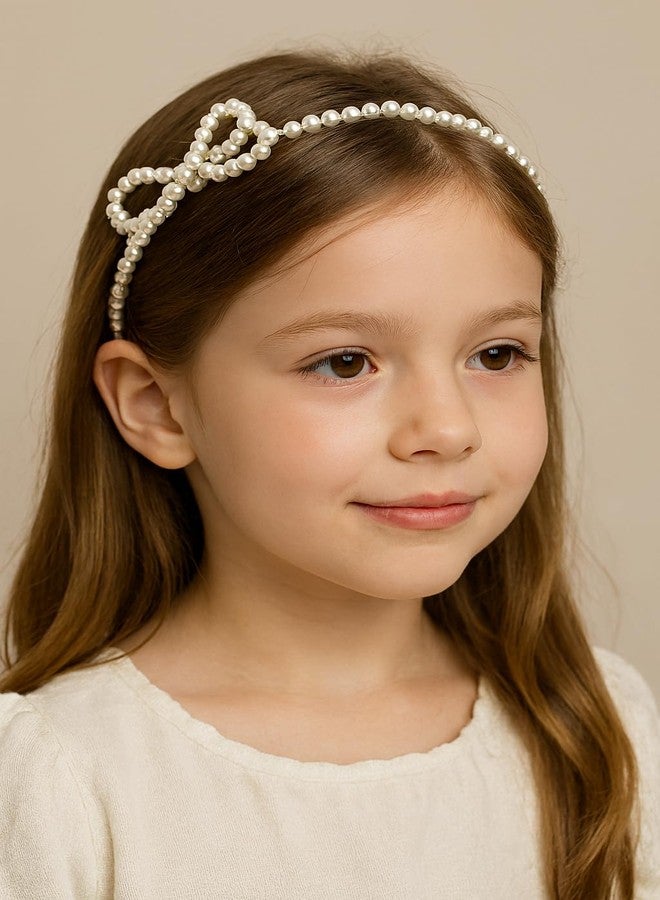 Neobaby Pearl Headband with Bow, White, Elegant Tiara Fashion Hair Accessory, Beaded Design for Girls & Women's (Pack of 2) (PEARL BOW 2 PCS) - Image 2