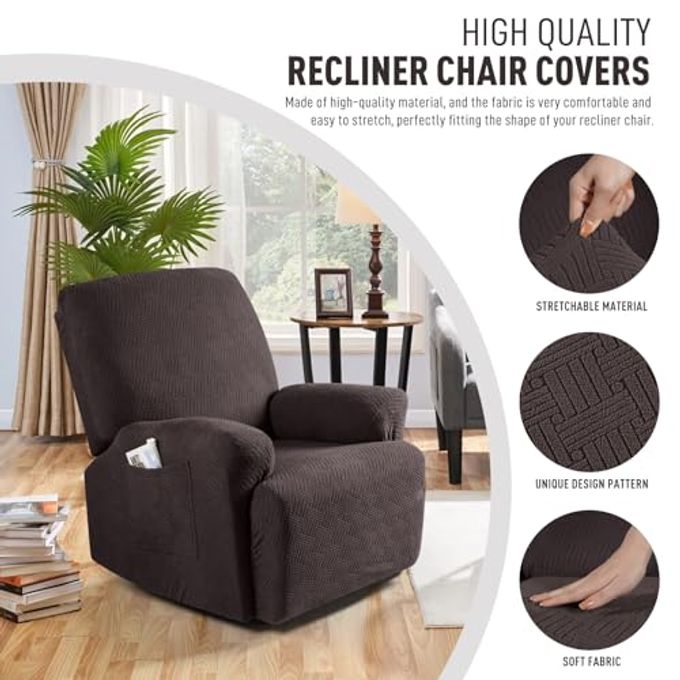 KinCam Recliner Covers, Stretch Reclining Chair Covers, Recliner Sofa Slipcovers Stripe Jacquard Recliner Couch Covers Furniture Protector Covers for Pet Kid (1 Seater, Chocolate) - Image 5