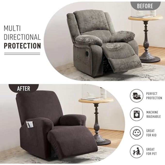 KinCam Recliner Covers, Stretch Reclining Chair Covers, Recliner Sofa Slipcovers Stripe Jacquard Recliner Couch Covers Furniture Protector Covers for Pet Kid (1 Seater, Chocolate) - Image 3